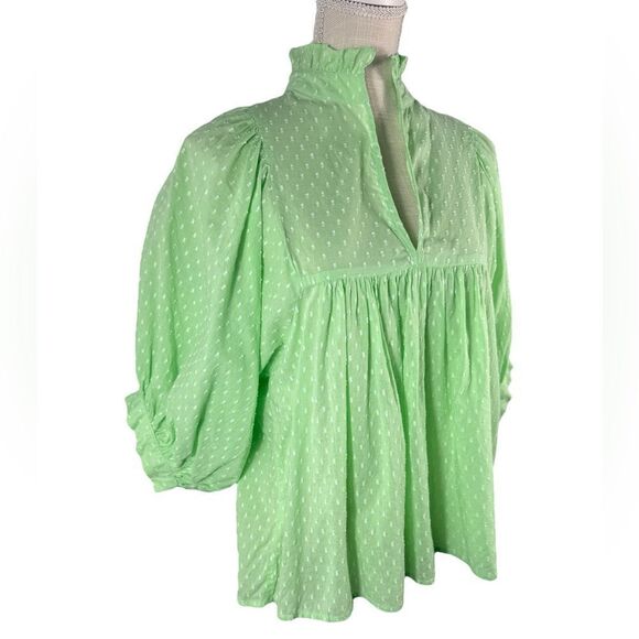 Never A Wallflower Lime Green Sherbet Swiss Dot Peasant Top - Picture 4 of 11